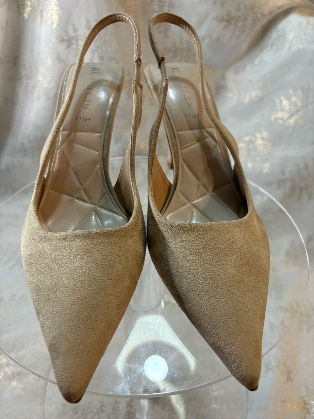Anne Klein Taupe Suede Pointed Slingback Heels